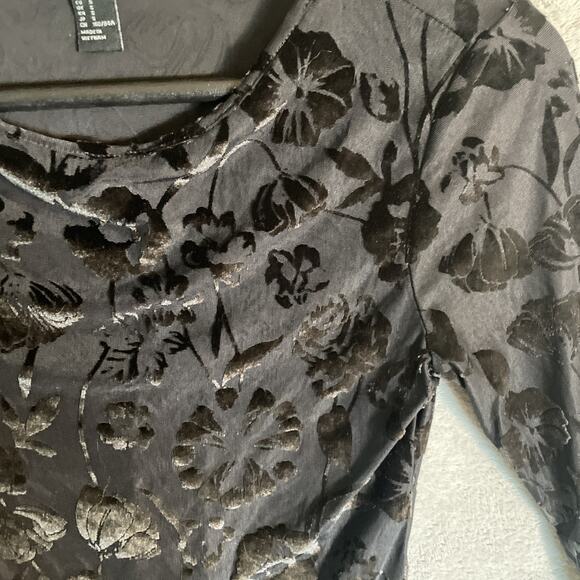 Woman’s Back Sheer Bodysuit Velvet Floral Whimsigoth Goth Romantic Fairy Size S - Picture 3 of 7